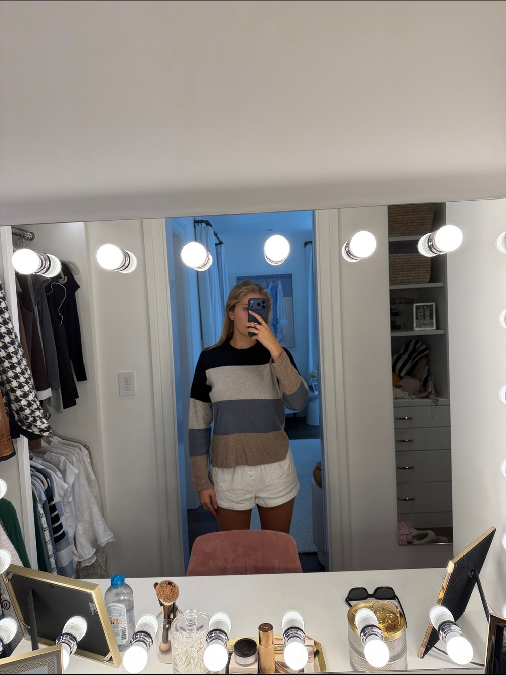 Splendid Colorblock Crewneck Sweater in navy, Gray, Blue, and Brown